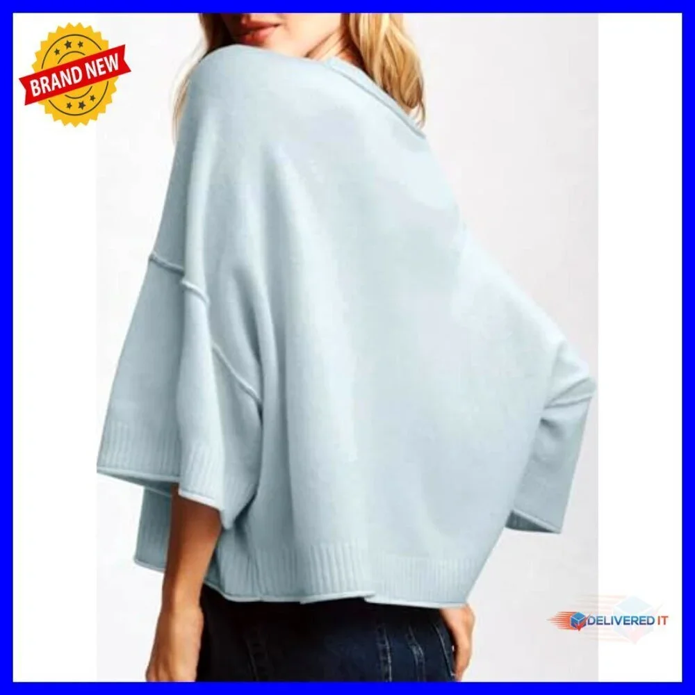 Oversized Cropped Sweater Lightweight Knit Top Casual Summer Crewneck Y2K
